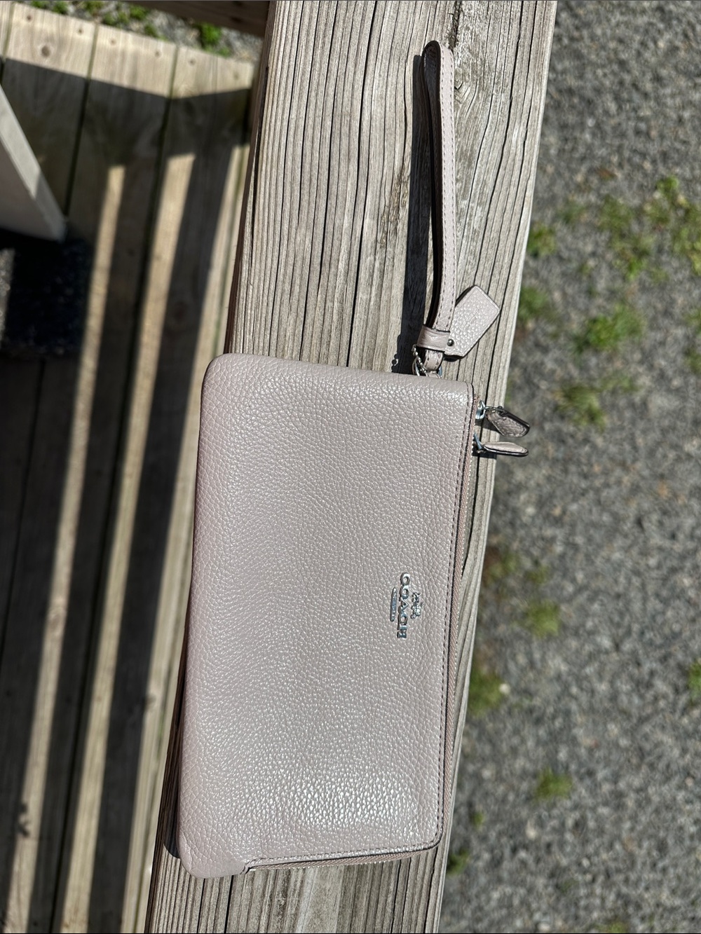 Coach Pebbled Leather Wristlet in Taupe Gray